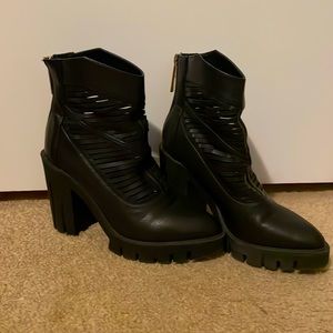 Faux Leather Boots with Chunky Heel
